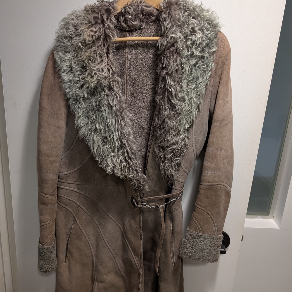 Women's Tan Shearling Coat On Calf And Wool